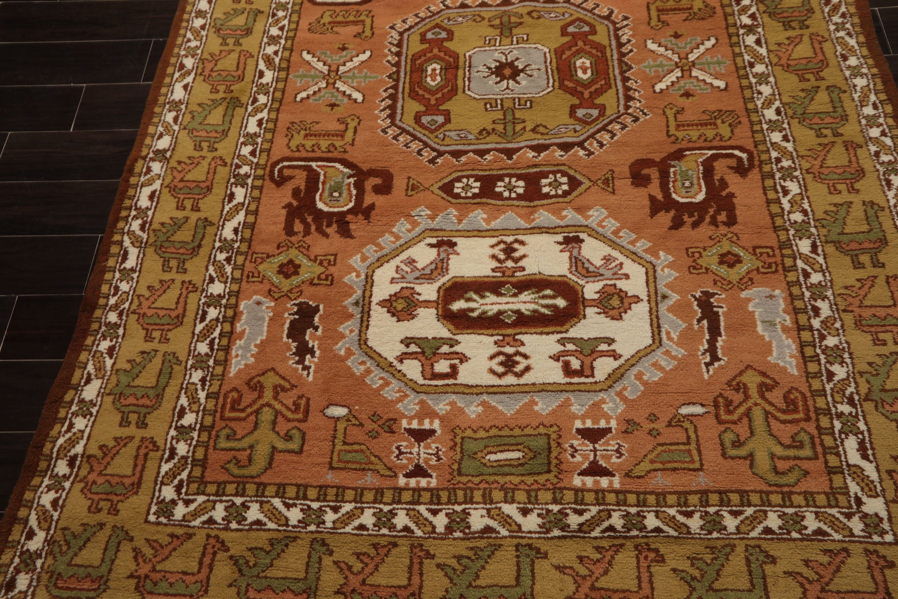 5x9 Peach, Mustard, Ivory Color Hand Knotted Oushak Wool Traditional Oriental Rug