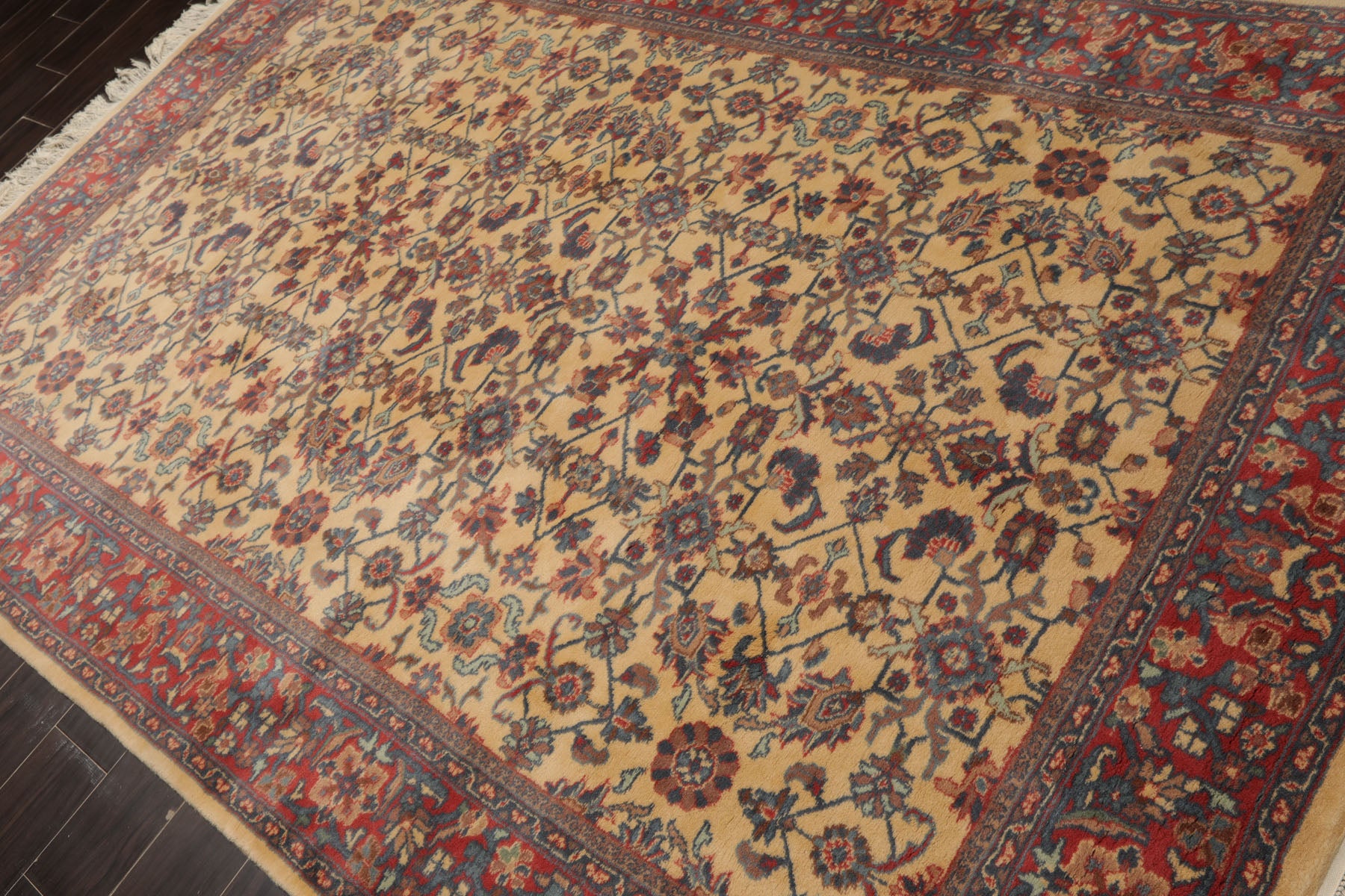 6x9 Ivory, Coral, Turquise Color Hand Knotted Herati Wool Traditional Oriental Rug