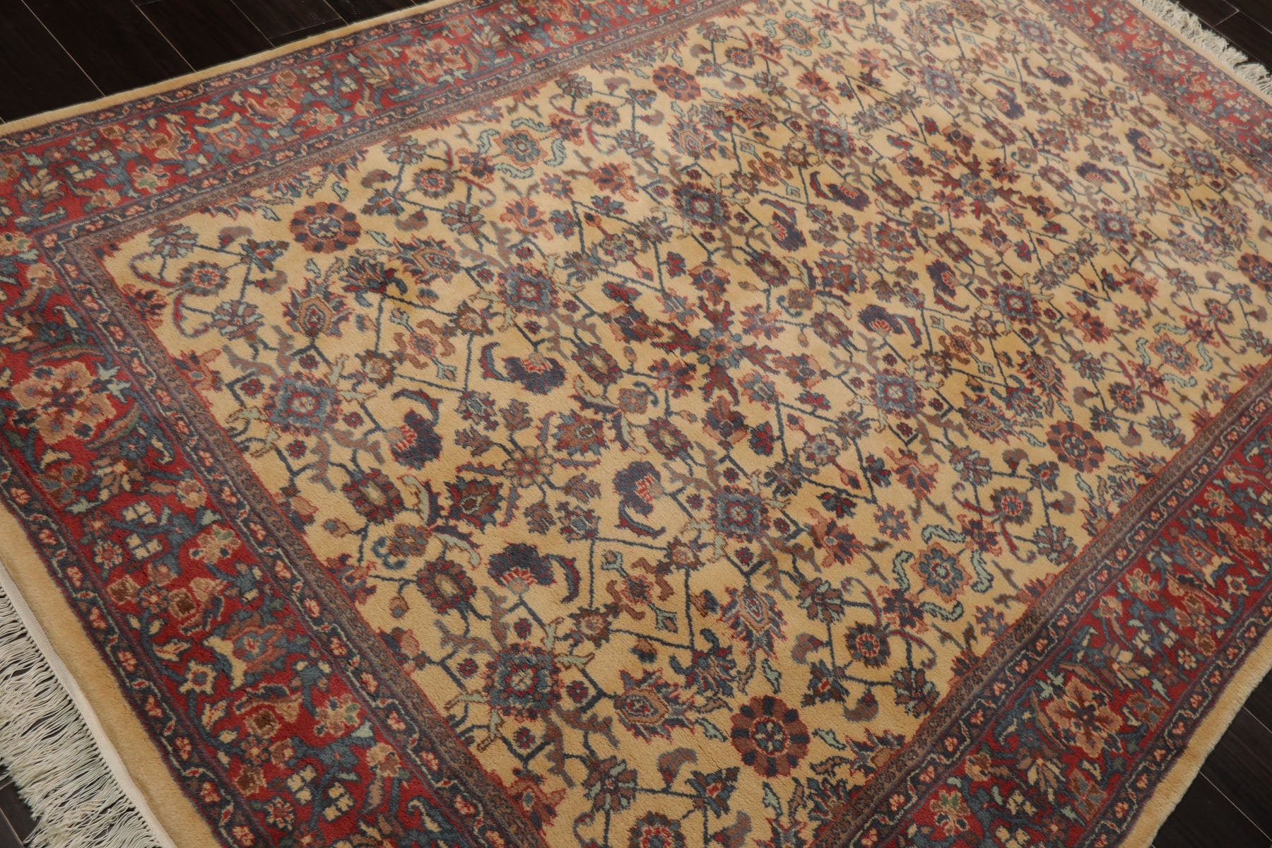 6x9 Ivory, Coral, Turquise Color Hand Knotted Herati Wool Traditional Oriental Rug