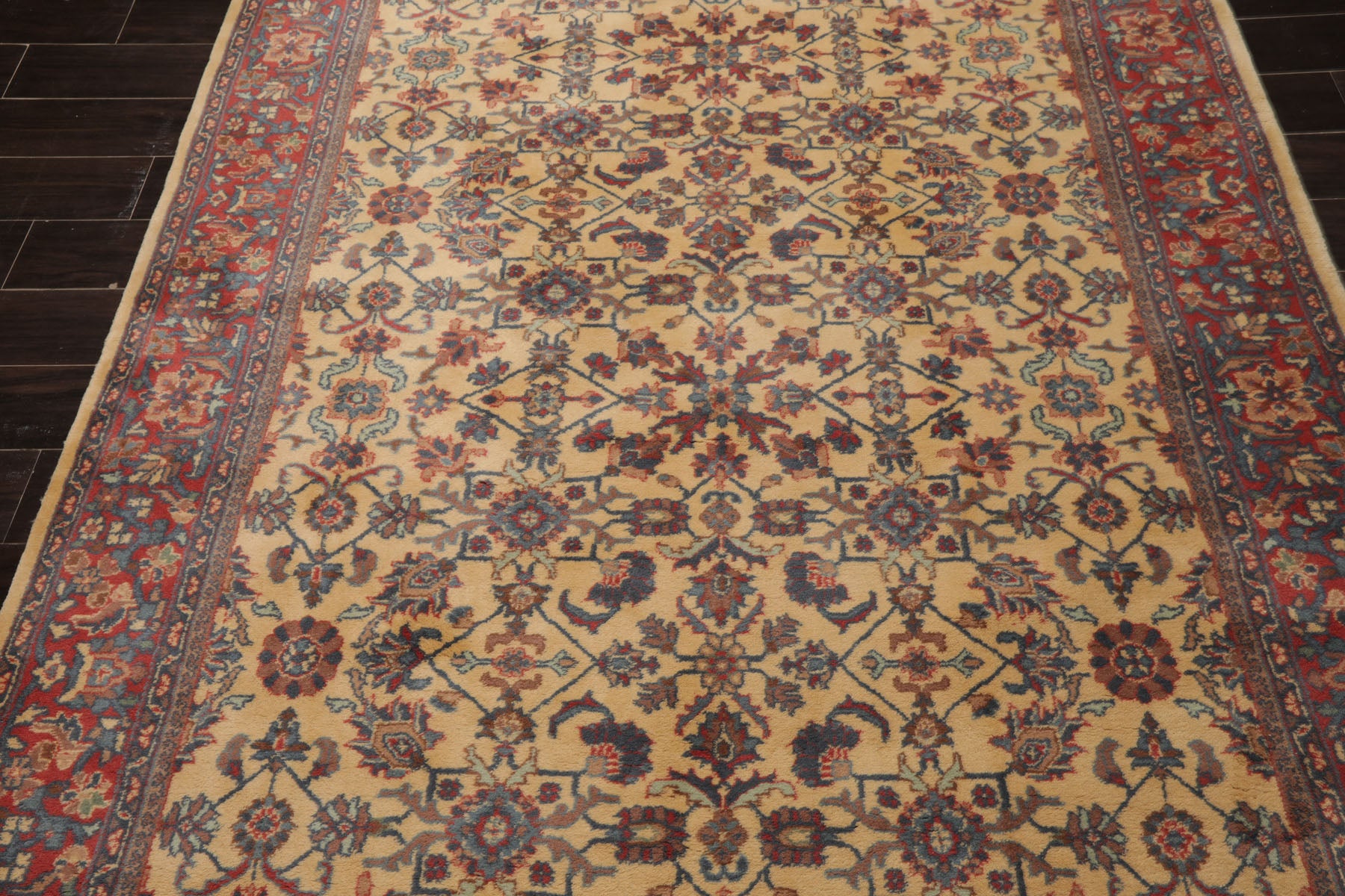 6x9 Ivory, Coral, Turquise Color Hand Knotted Herati Wool Traditional Oriental Rug