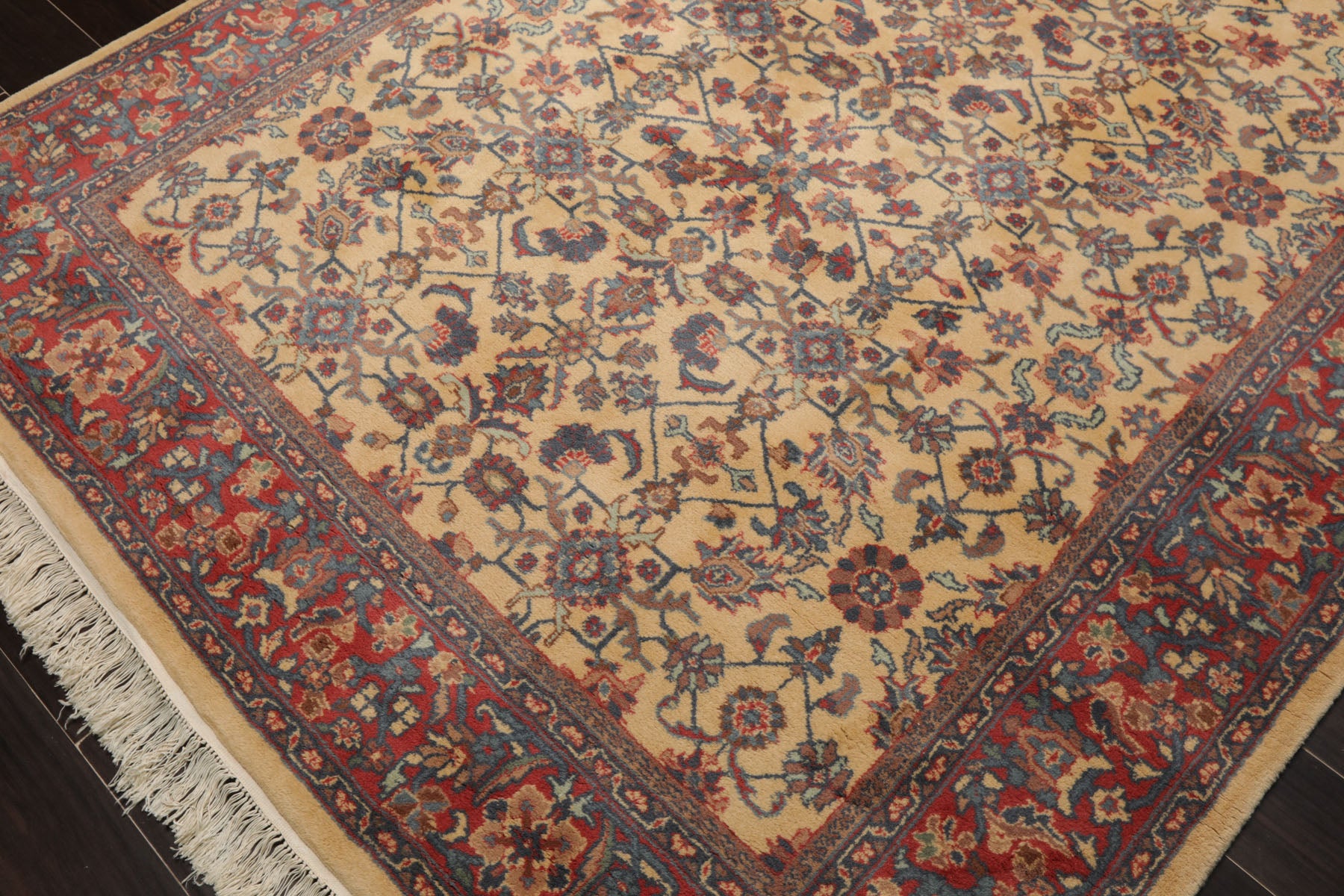 6x9 Ivory, Coral, Turquise Color Hand Knotted Herati Wool Traditional Oriental Rug