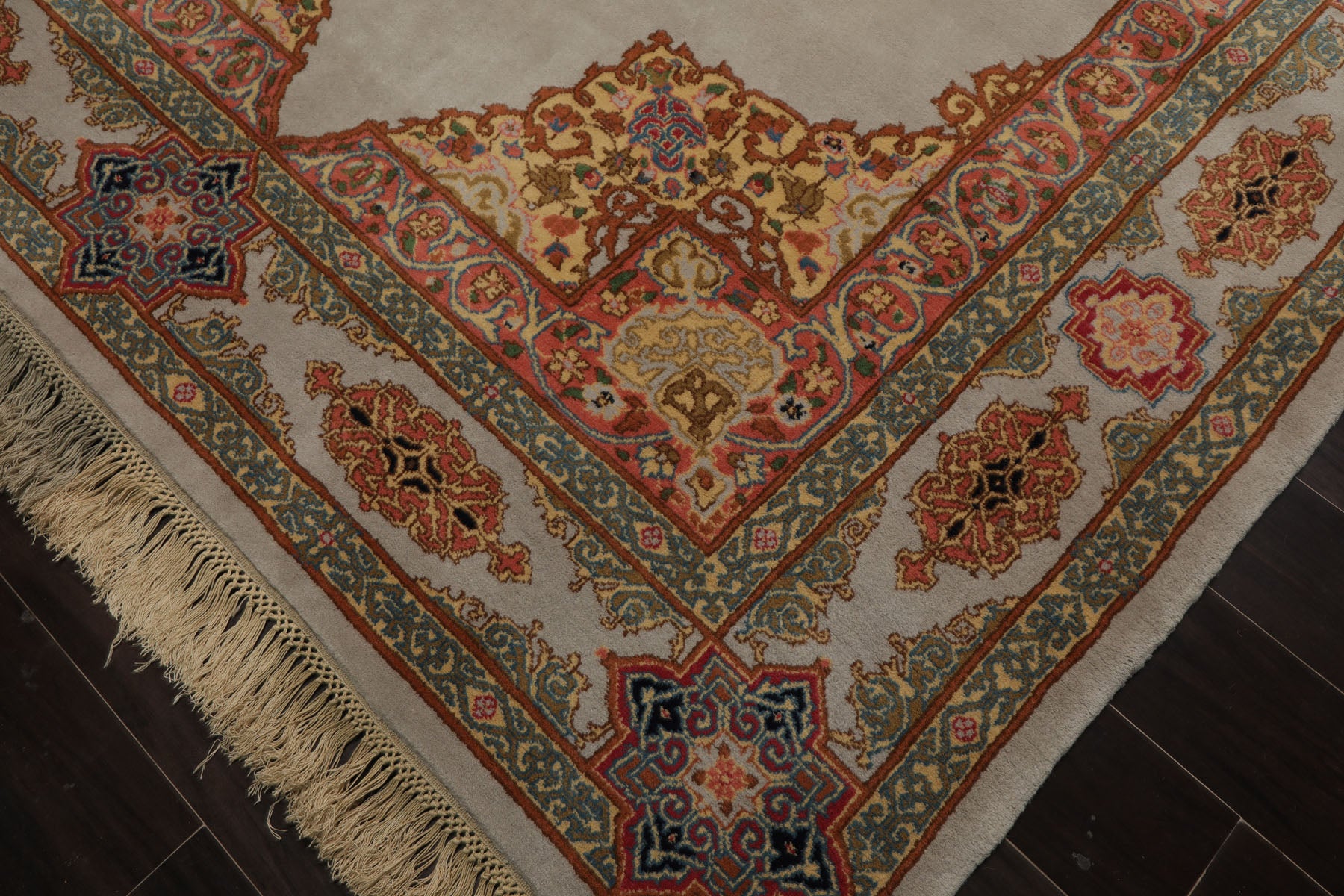 6x9 Gray, Coral, Turquoise Color Hand Knotted Kerman Wool Traditional Oriental Rug
