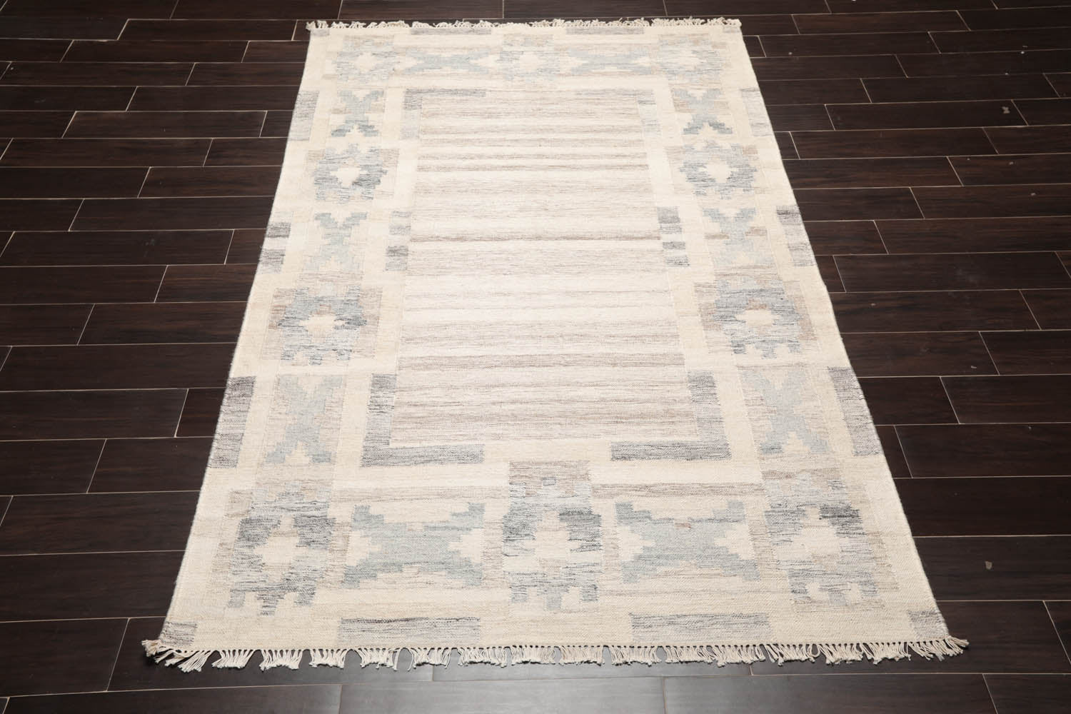 5x7 Beige, Gray, Brown Color Hand Woven All-Over 100% Wool Southwestern Oriental Rug