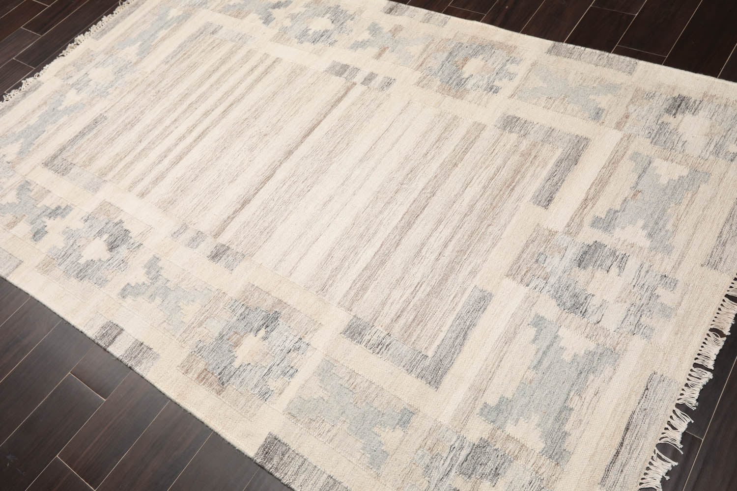 5x7 Beige, Gray, Brown Color Hand Woven All-Over 100% Wool Southwestern Oriental Rug
