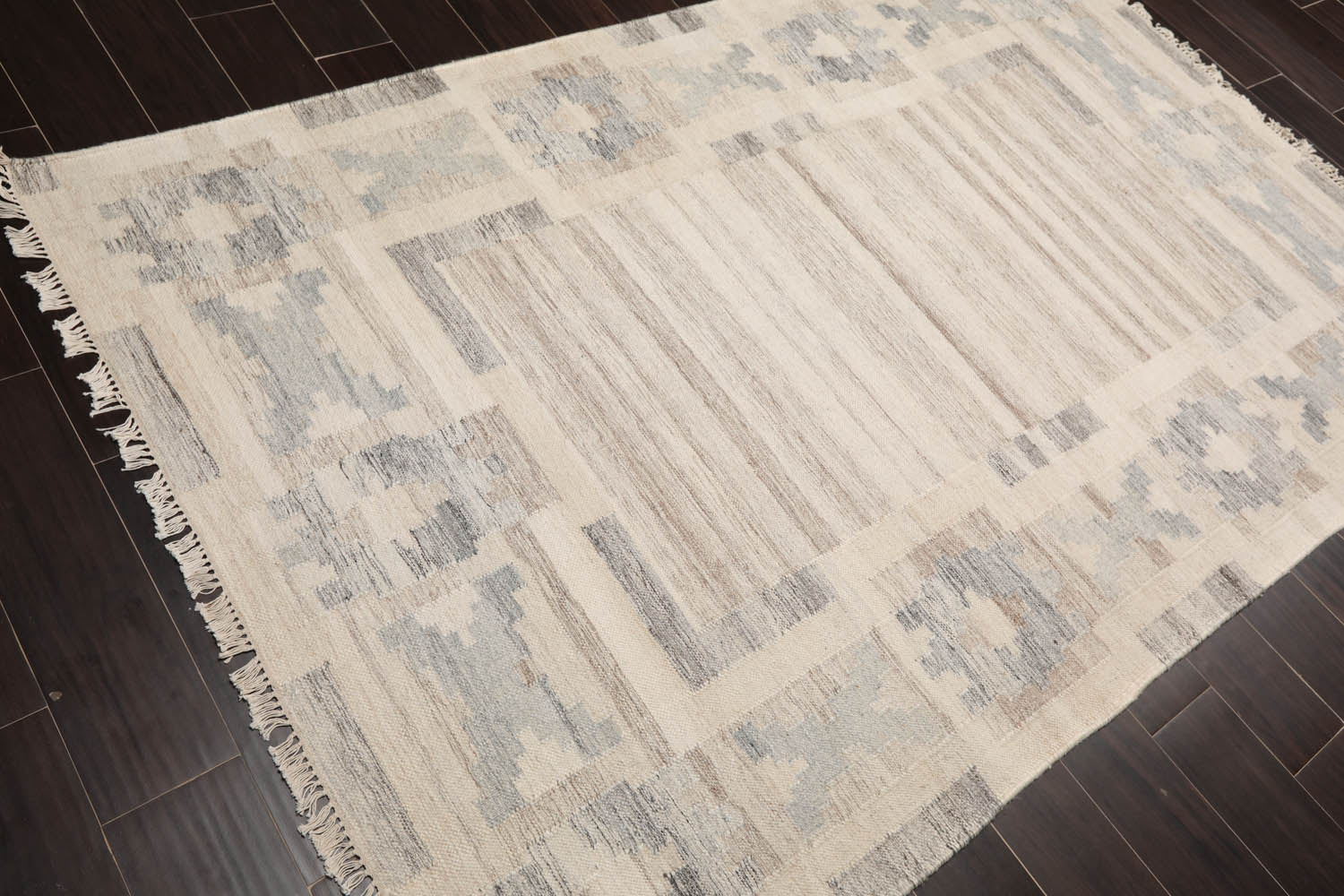 5x7 Beige, Gray, Brown Color Hand Woven All-Over 100% Wool Southwestern Oriental Rug