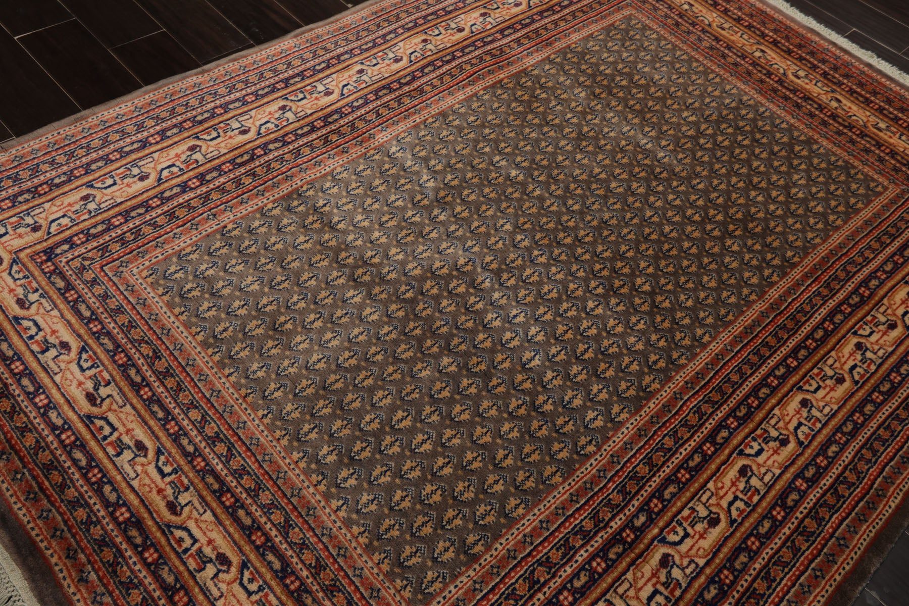 5x8 Gray, Ivory, Peach Color Hand Knotted Serabund New Zealand Wool Traditional Oriental Rug