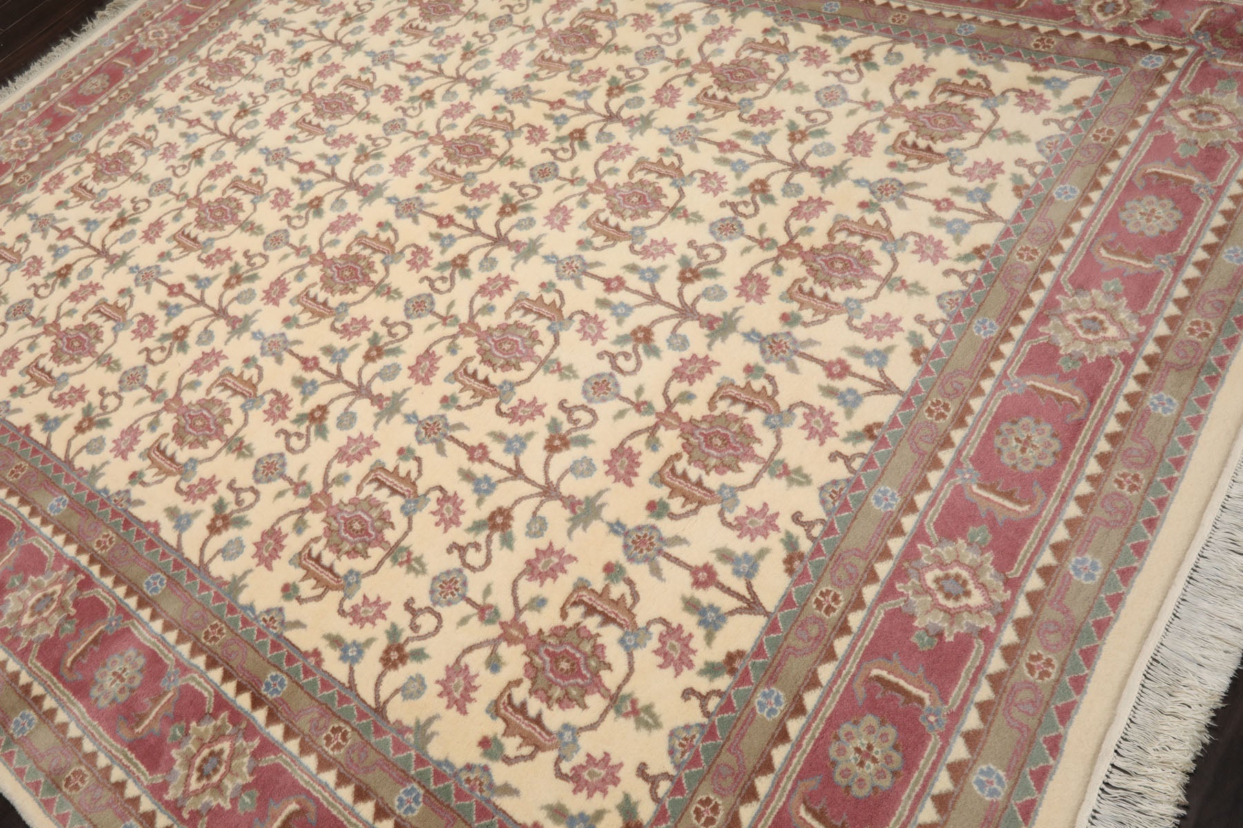 8x10 Ivory, Plum, Aqua Color Hand Knotted Herati New Zealand Wool Traditional Oriental Rug