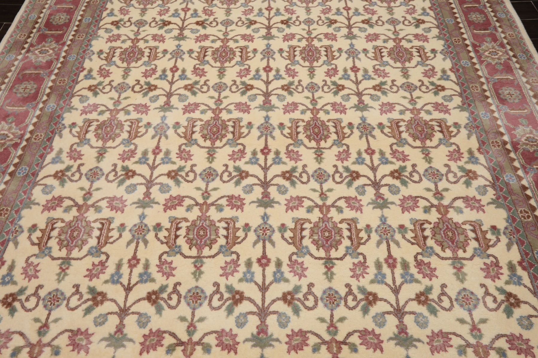 8x10 Ivory, Plum, Aqua Color Hand Knotted Herati New Zealand Wool Traditional Oriental Rug