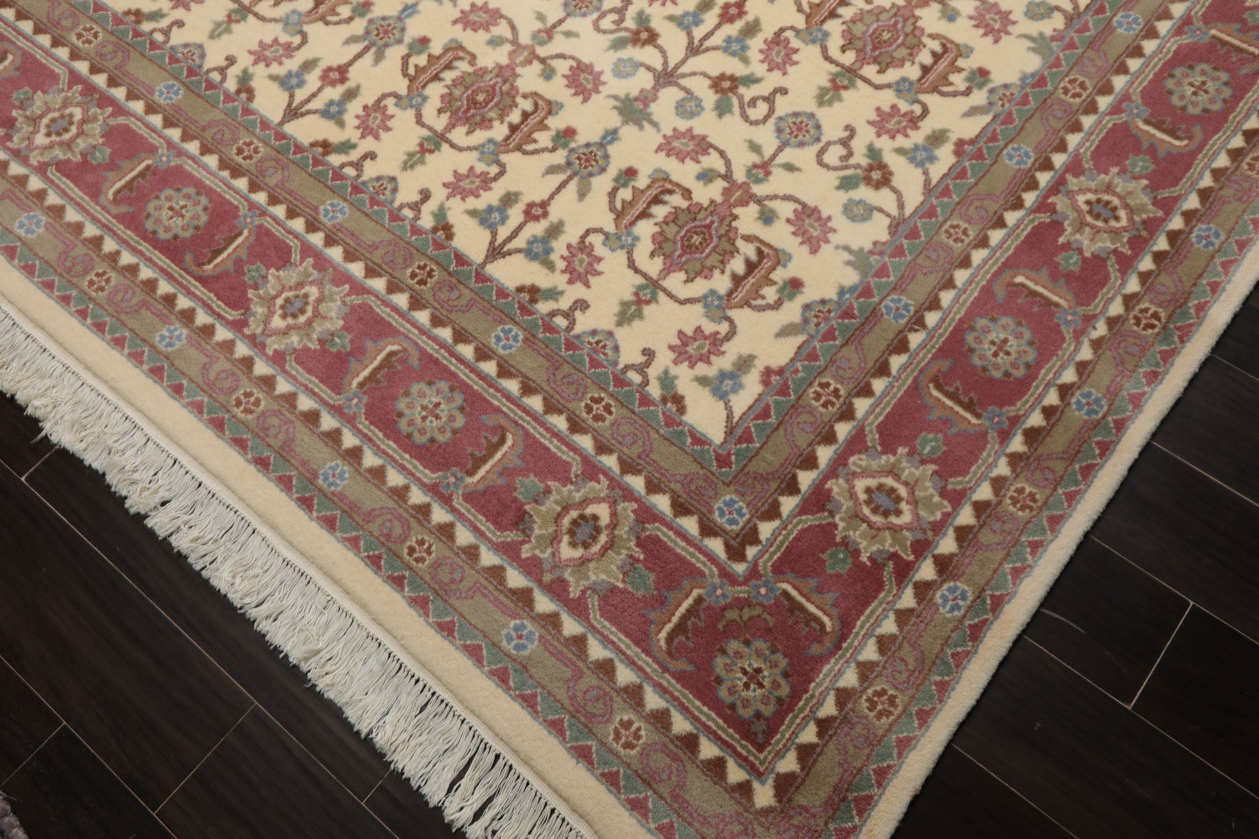 8x10 Ivory, Plum, Aqua Color Hand Knotted Herati New Zealand Wool Traditional Oriental Rug