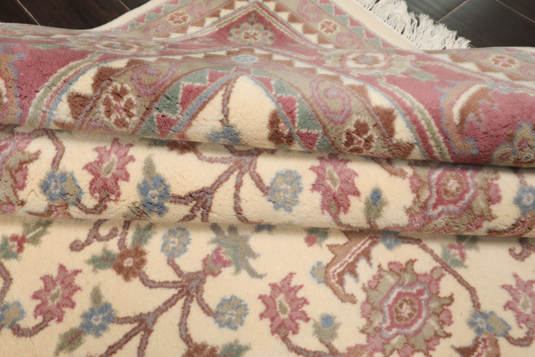 8x10 Ivory, Plum, Aqua Color Hand Knotted Herati New Zealand Wool Traditional Oriental Rug