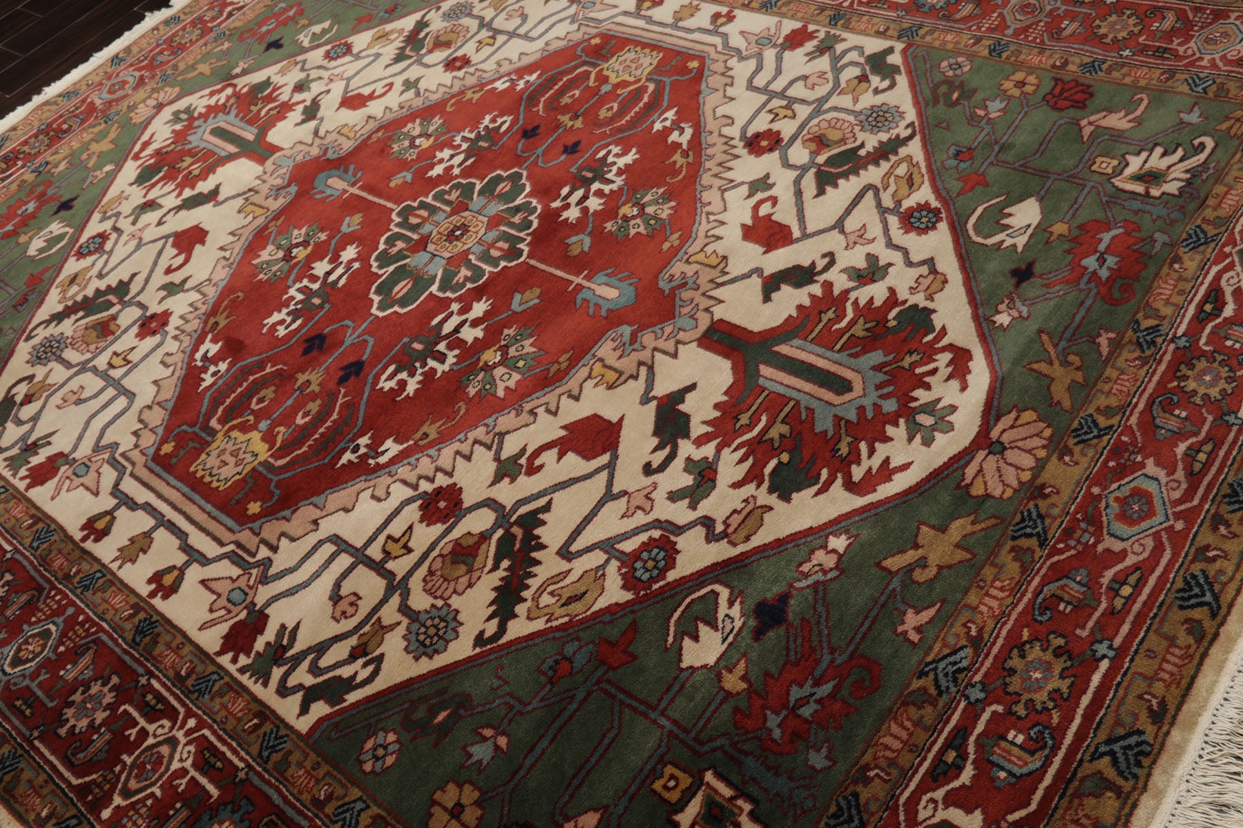 8x10 Ivory, Rust, Green Color Hand Knotted Arts & Crafts New Zealand Wool Arts & Crafts Oriental Rug