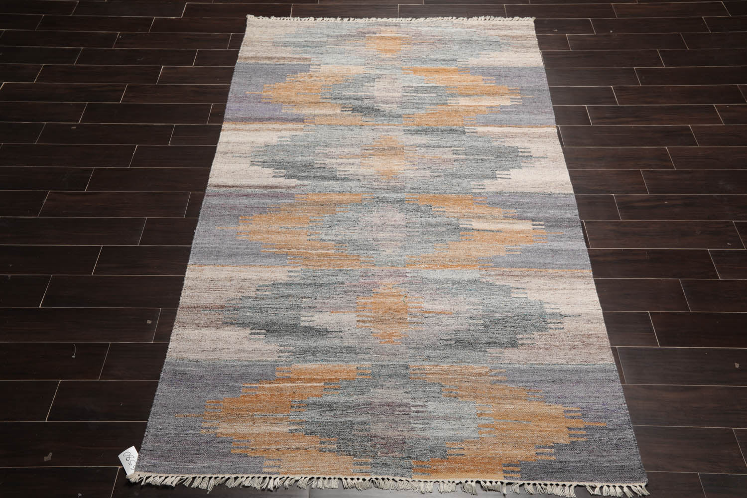 5x7 Gray, Beige, Caramel Color Hand Woven All-Over 100% Wool Southwestern Oriental Rug