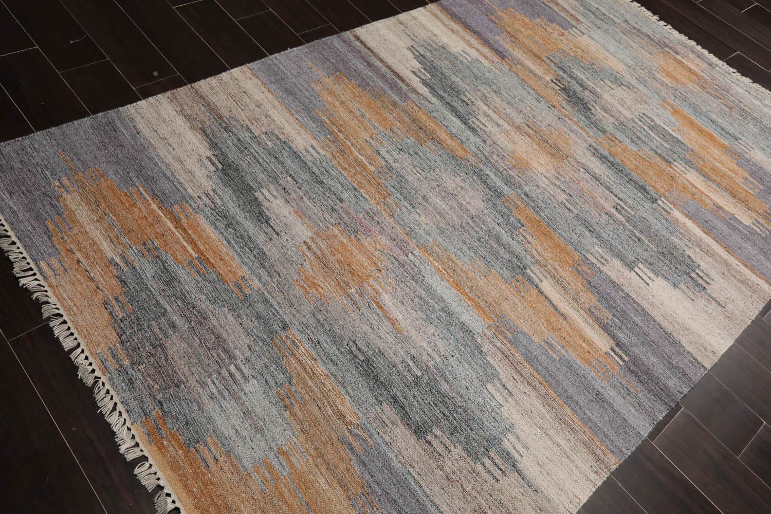 5x7 Gray, Beige, Caramel Color Hand Woven All-Over 100% Wool Southwestern Oriental Rug