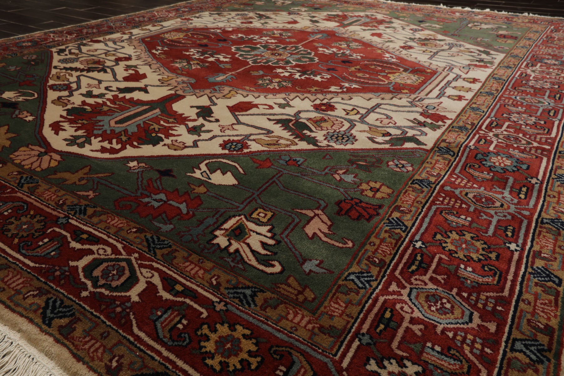8x10 Ivory, Rust, Green Color Hand Knotted Arts & Crafts New Zealand Wool Arts & Crafts Oriental Rug