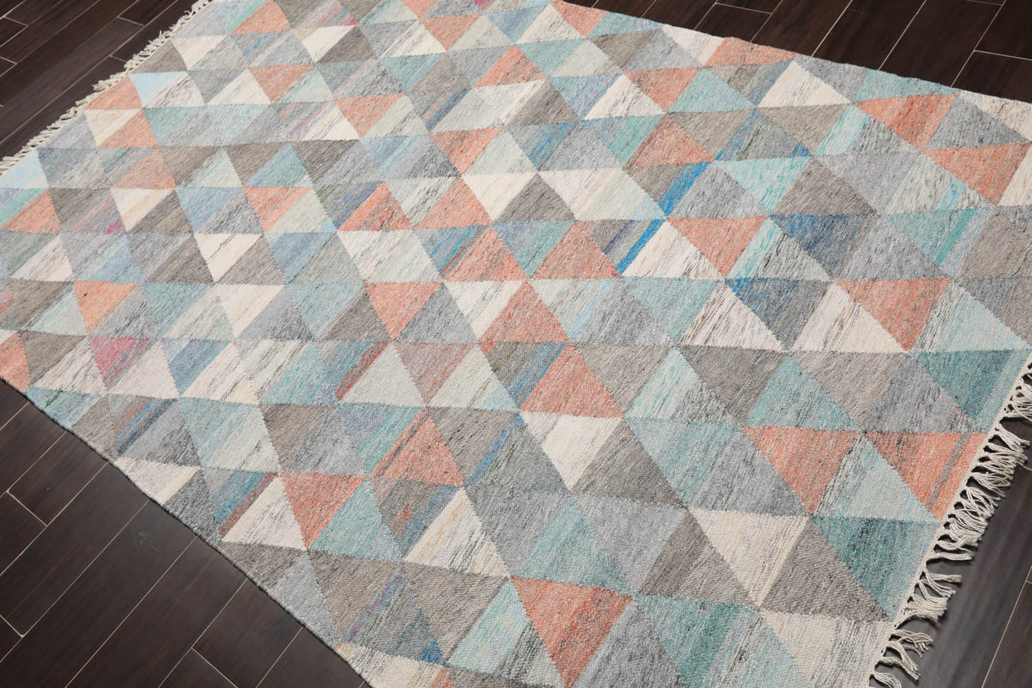 5x7 Beige, Red, Peach Color Hand Woven All-Over 100% Wool Modern Oriental Rug