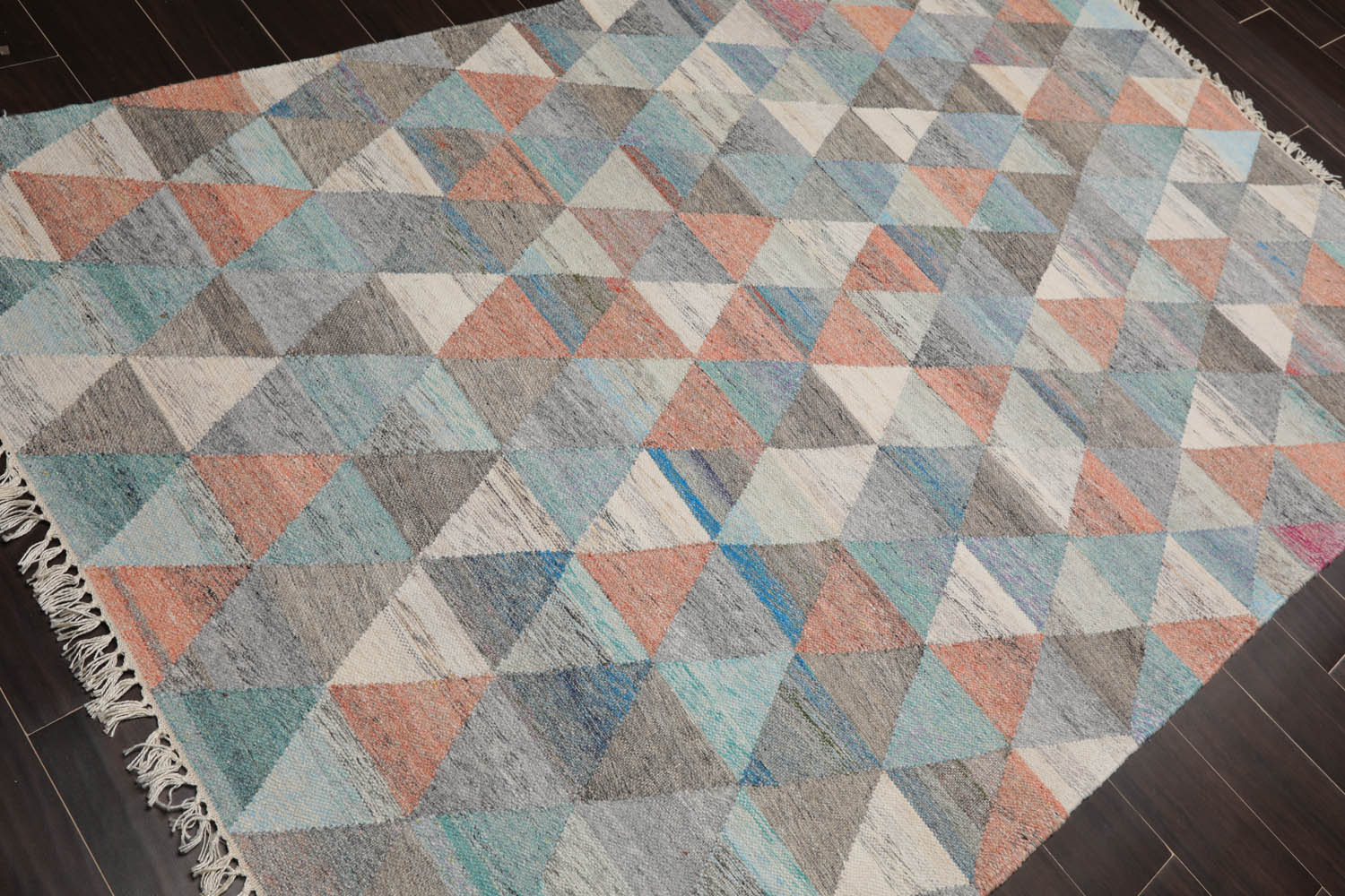 5x7 Beige, Red, Peach Color Hand Woven All-Over 100% Wool Modern Oriental Rug