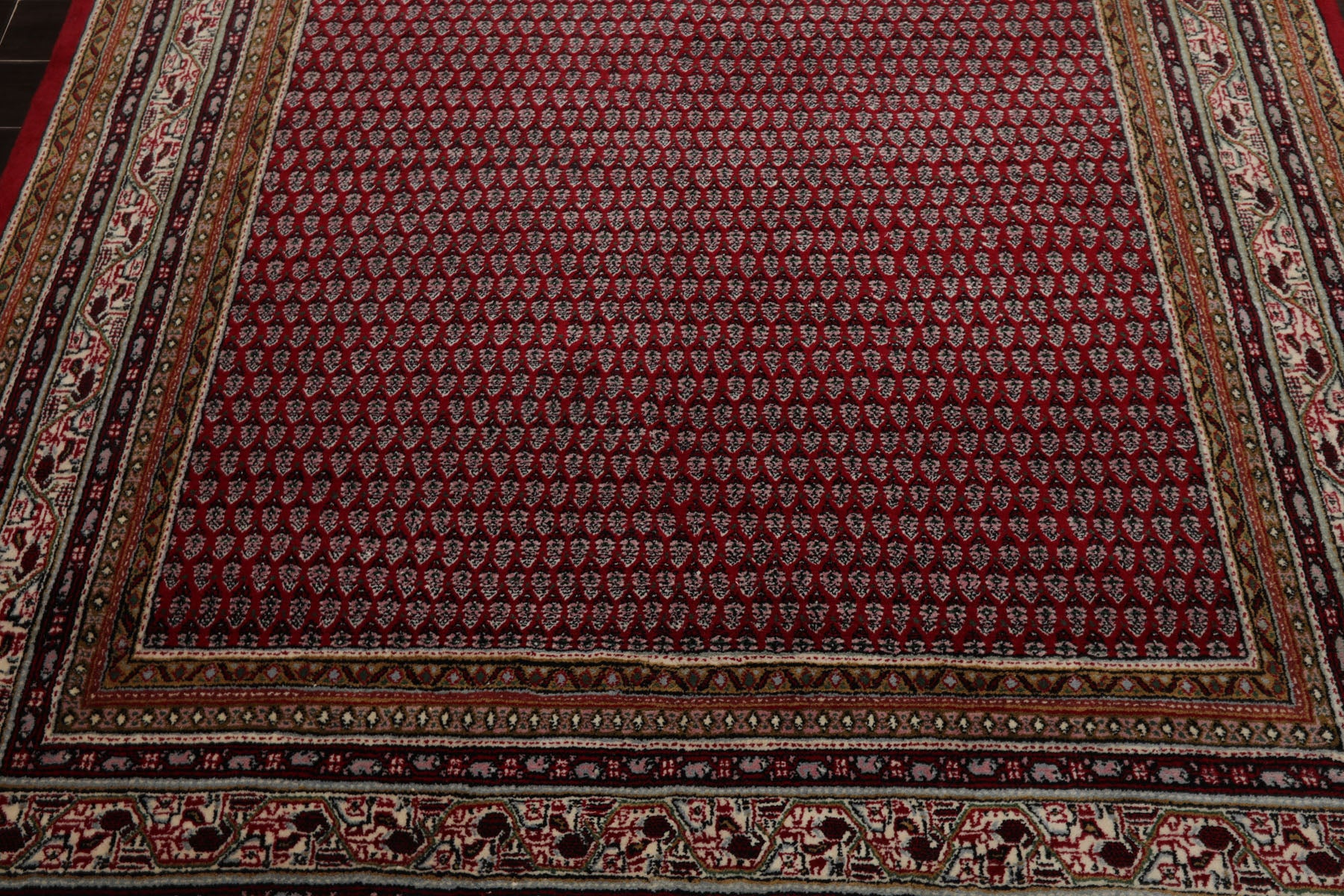 6x9 Red, Ivory, Aqua Color Hand Knotted Boteh Wool Traditional Oriental Rug
