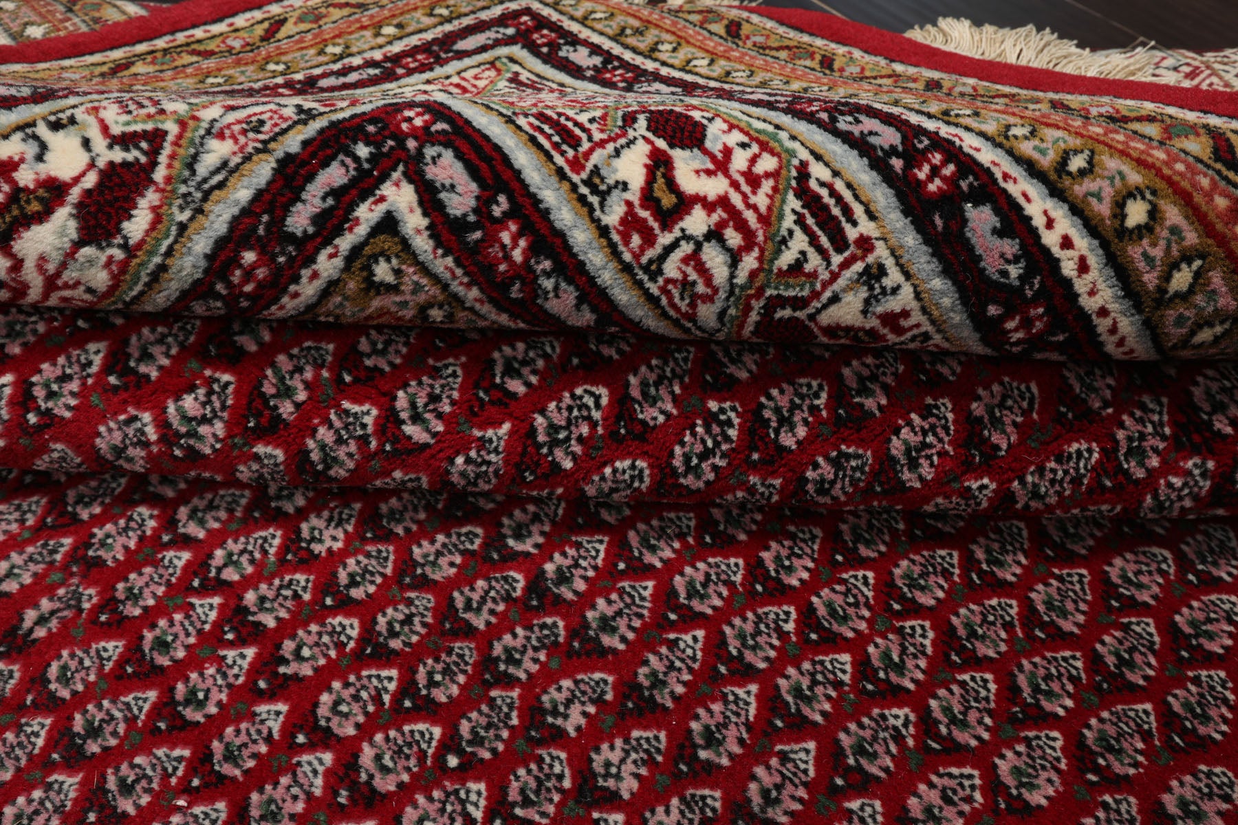 6x9 Red, Ivory, Aqua Color Hand Knotted Boteh Wool Traditional Oriental Rug