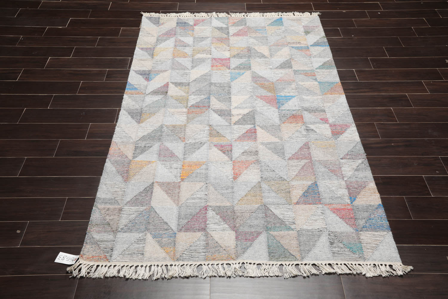 5x7 Gray, Beige, Orange Color Hand Woven All-Over 100% Wool Modern Oriental Rug