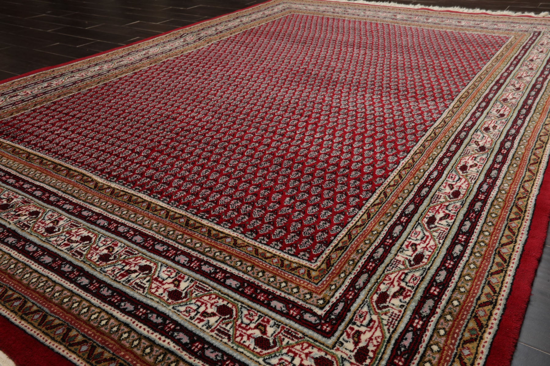 6x9 Red, Ivory, Aqua Color Hand Knotted Boteh Wool Traditional Oriental Rug
