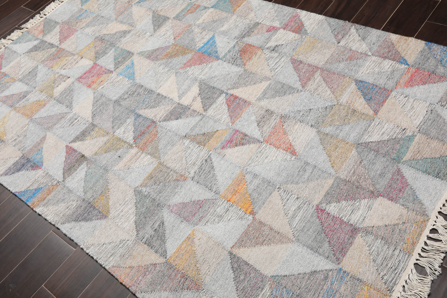 5x7 Gray, Beige, Orange Color Hand Woven All-Over 100% Wool Modern Oriental Rug