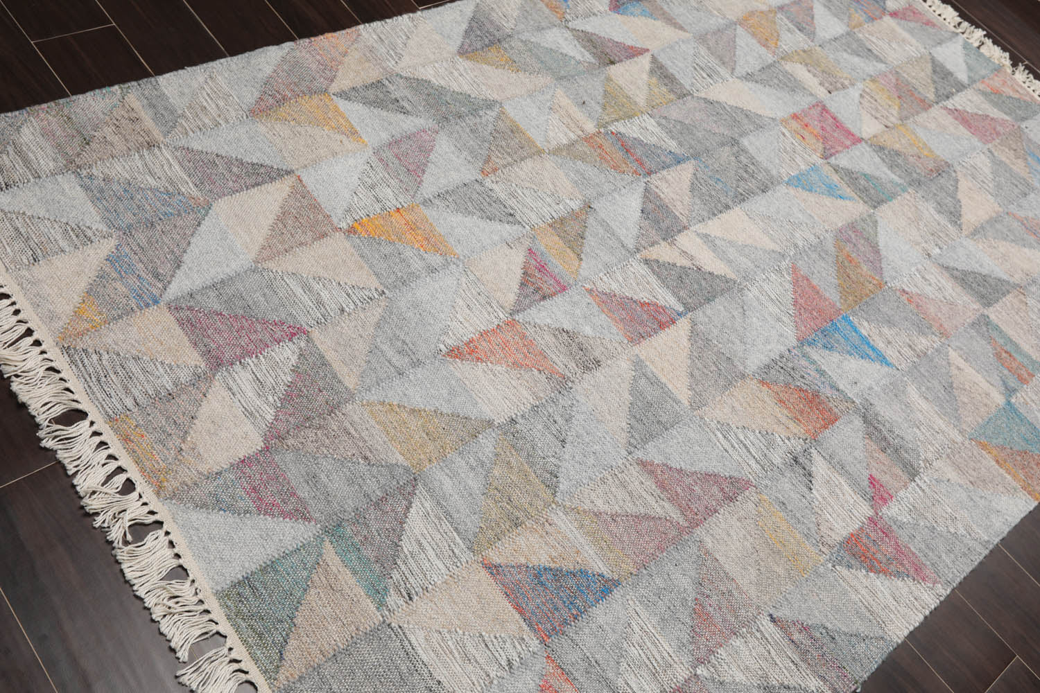 5x7 Gray, Beige, Orange Color Hand Woven All-Over 100% Wool Modern Oriental Rug