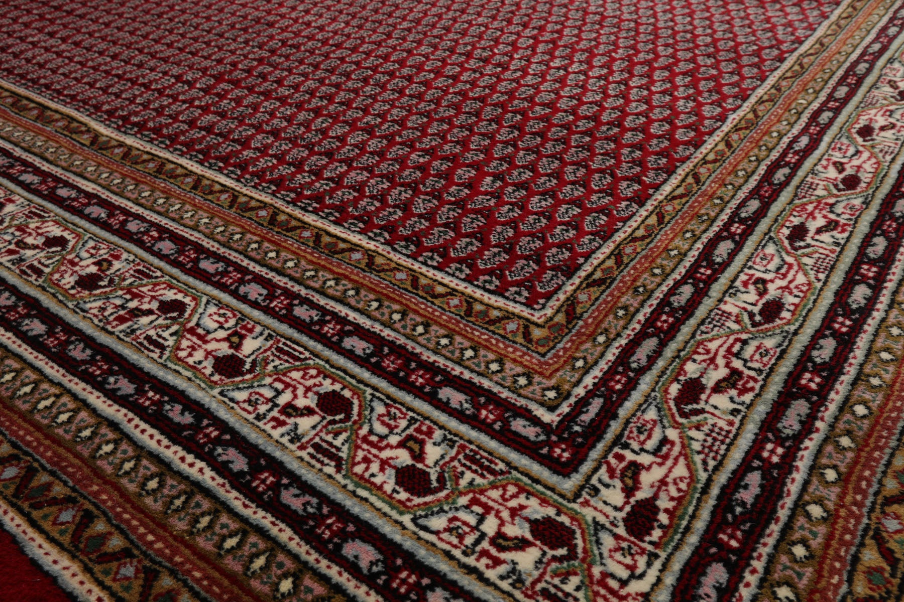 6x9 Red, Ivory, Aqua Color Hand Knotted Boteh Wool Traditional Oriental Rug