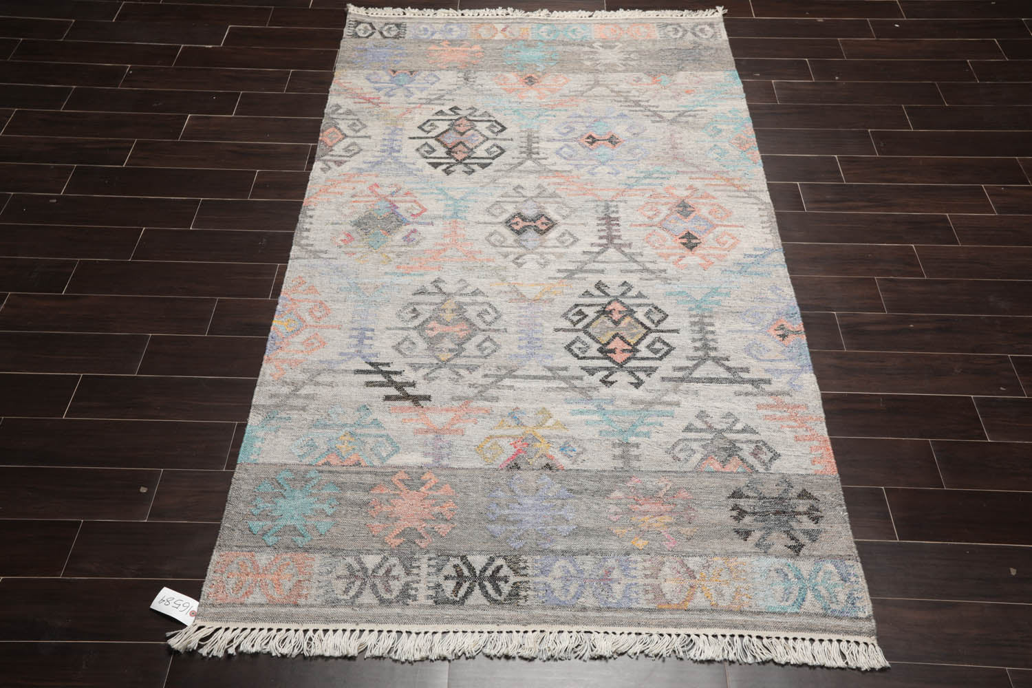 5x7 Beige, Gray, Peach Color Hand Woven All-Over 100% Wool Southwestern Oriental Rug