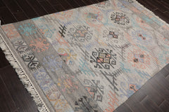 5x7 Beige, Gray, Peach Color Hand Woven All-Over 100% Wool Southwestern Oriental Rug
