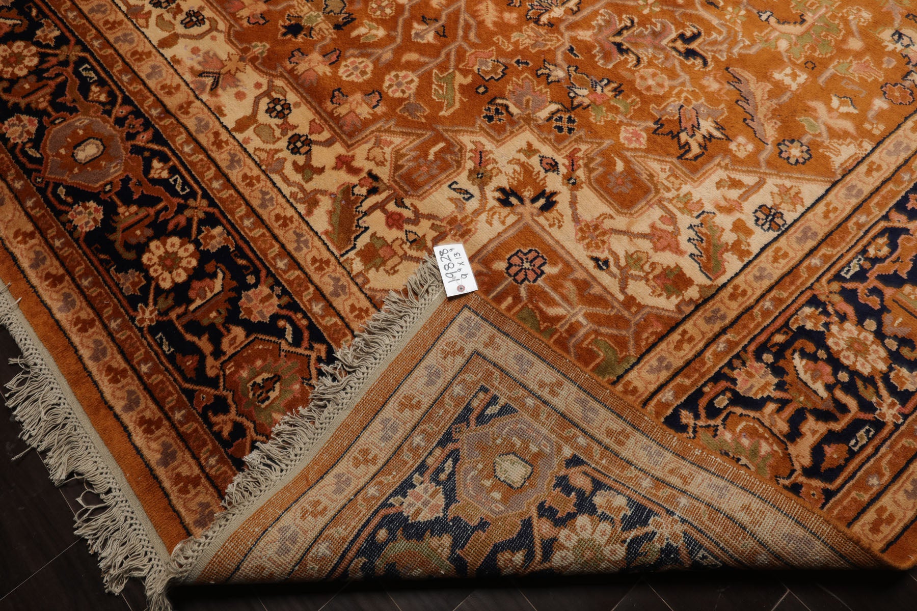 9x13 Caramel, Navy, Ivory Color Hand Knotted Heriz New Zealand Wool Traditional Oriental Rug