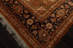 9x13 Caramel, Navy, Ivory Color Hand Knotted Heriz New Zealand Wool Traditional Oriental Rug