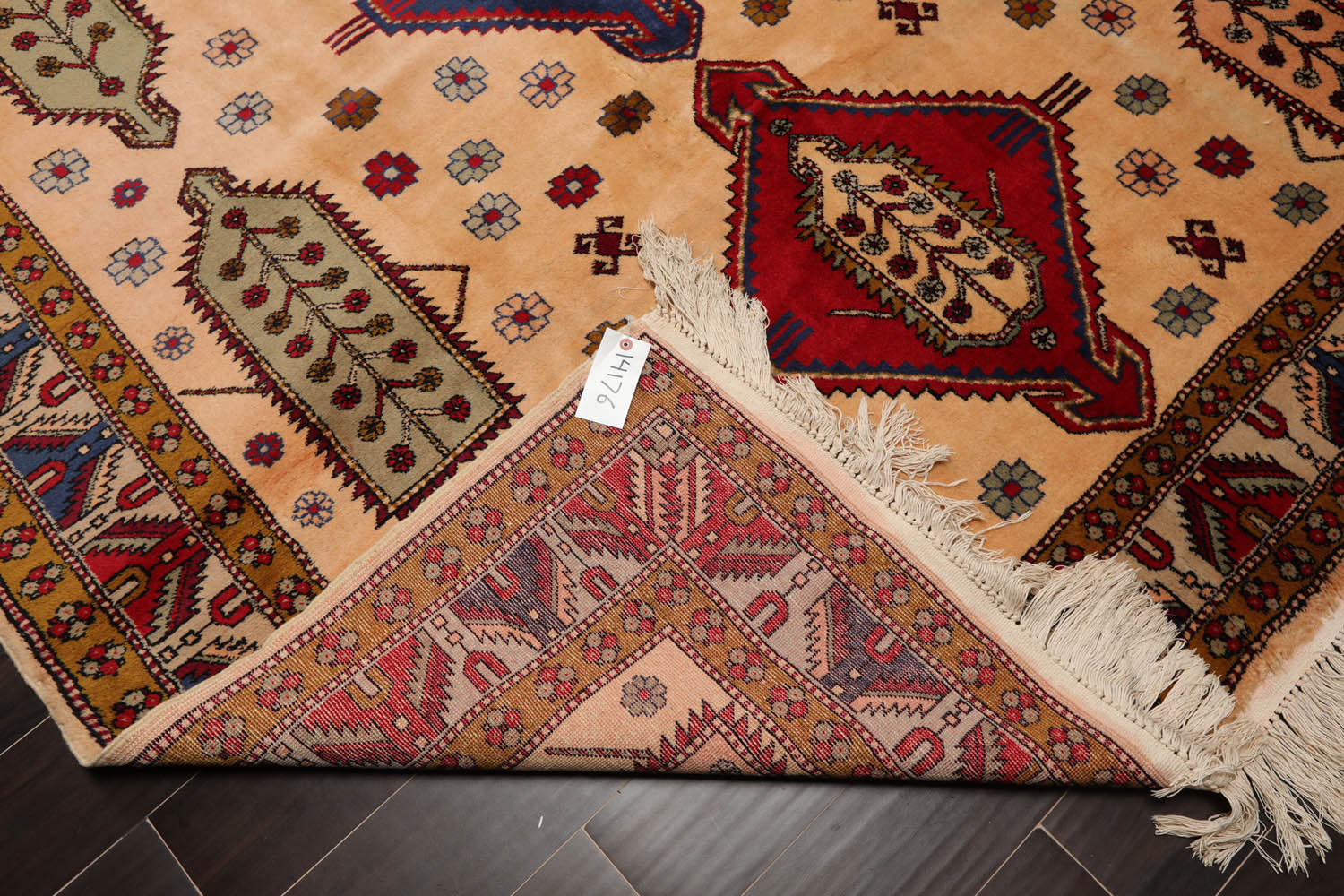 6x9 Light Peach, Royal Blue, Red Color Hand Knotted All-Over 100% Wool Traditional Oriental Rug