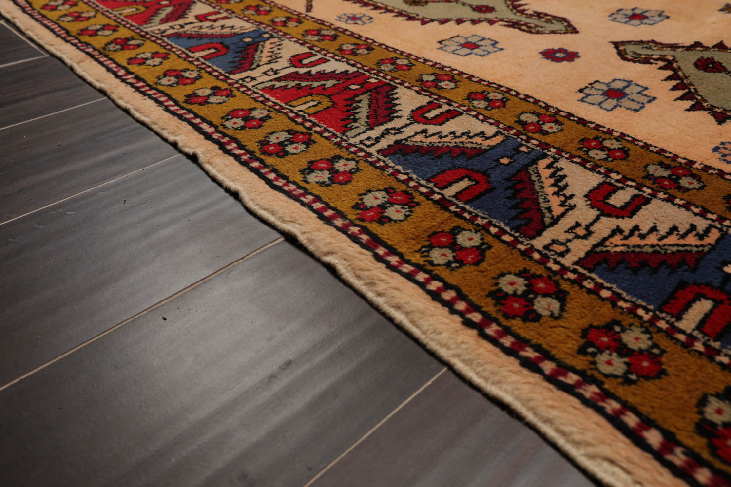 6x9 Light Peach, Royal Blue, Red Color Hand Knotted All-Over 100% Wool Traditional Oriental Rug