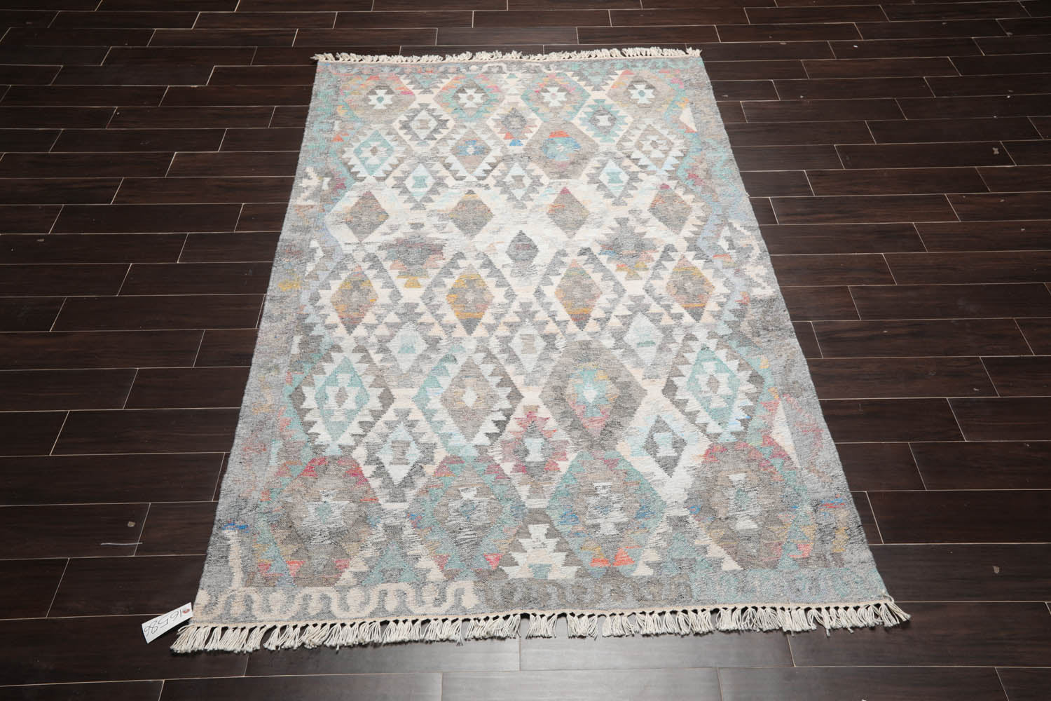 5x7 Beige, Gray, Turquoise Color Hand Woven All-Over 100% Wool Southwestern Oriental Rug