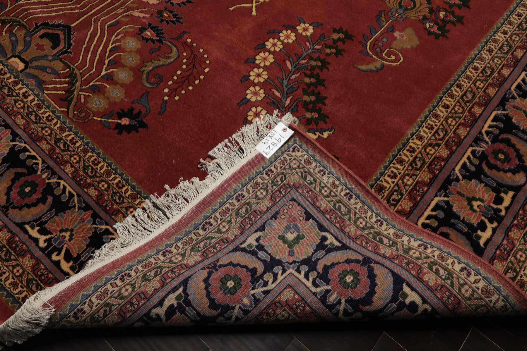 Multi Size Rose Midnight Blue Ivory Color Hand Knotted Sarouk New Zealand Wool Traditional Oriental Rug