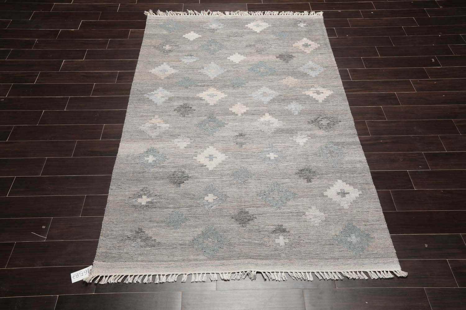 5x7 Gray, Beige, Blue Color Hand Woven All-Over 100% Wool Southwestern Oriental Rug