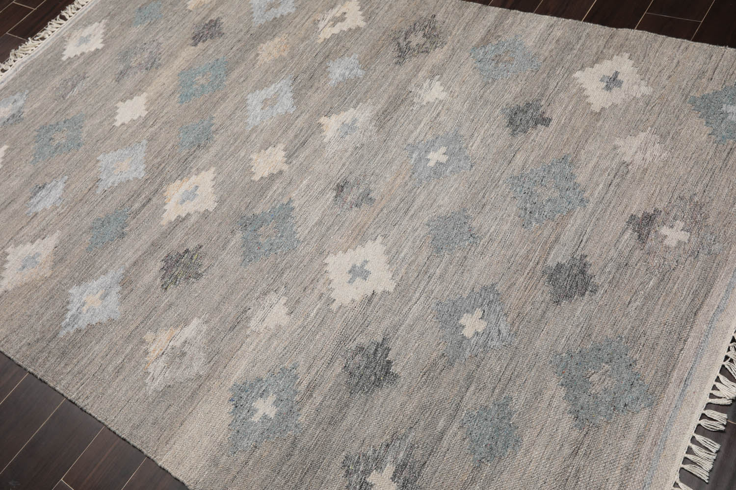 5x7 Gray, Beige, Blue Color Hand Woven All-Over 100% Wool Southwestern Oriental Rug