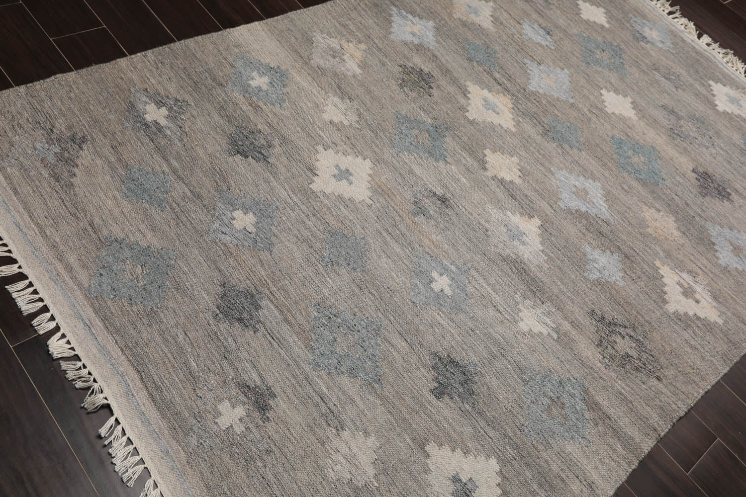 5x7 Gray, Beige, Blue Color Hand Woven All-Over 100% Wool Southwestern Oriental Rug