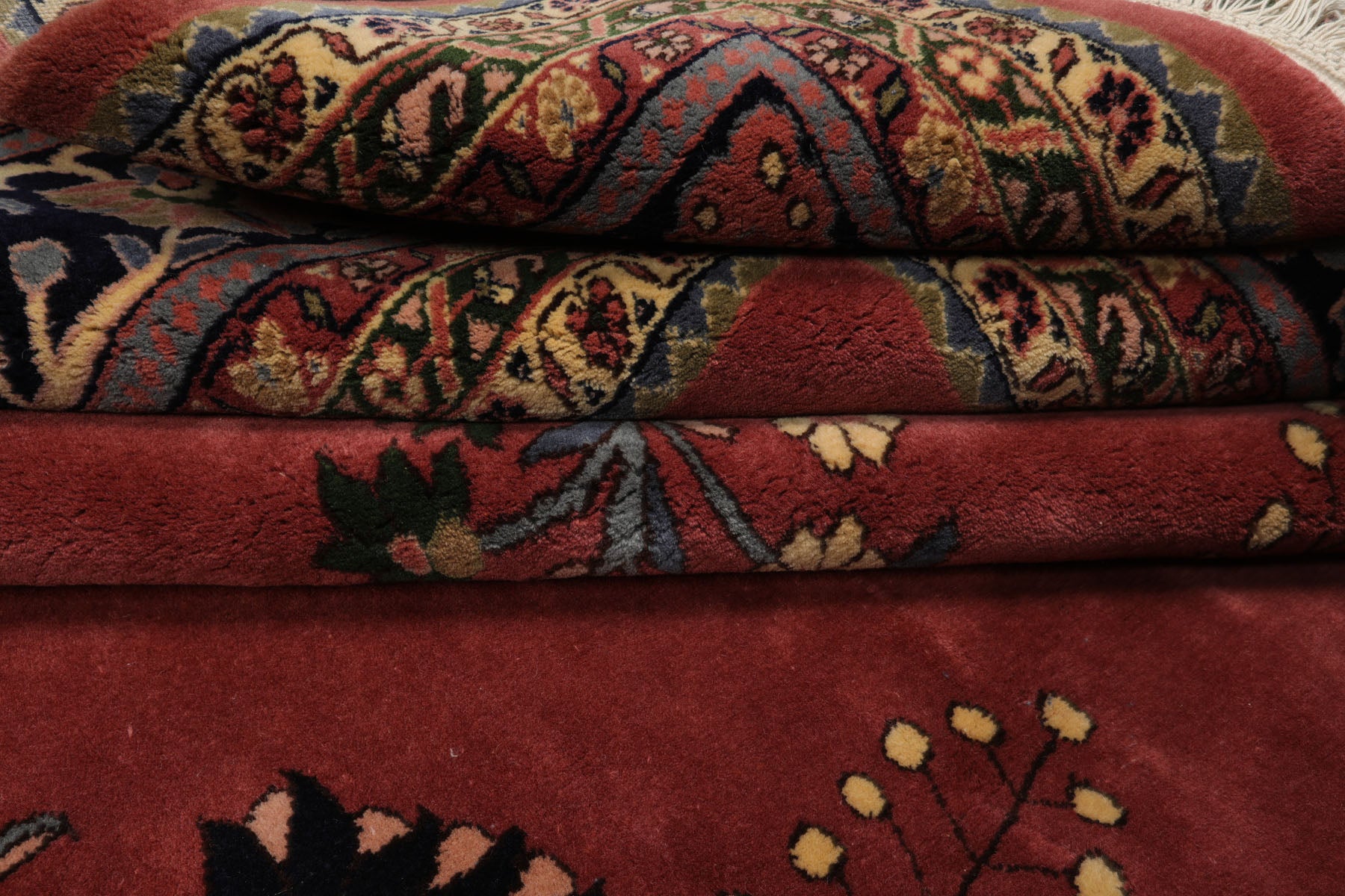 Multi Size Rose Midnight Blue Ivory Color Hand Knotted Sarouk New Zealand Wool Traditional Oriental Rug