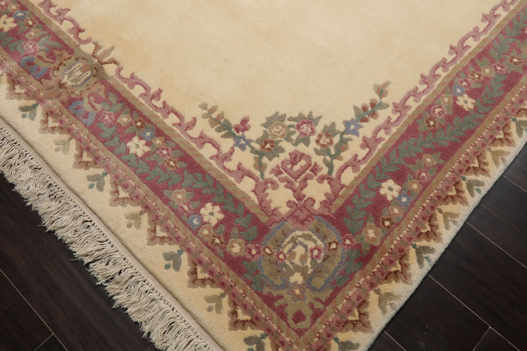 6x9 Ivory, Plum, Teal Color Hand Knotted Kerman New Zealand Wool Traditional Oriental Rug