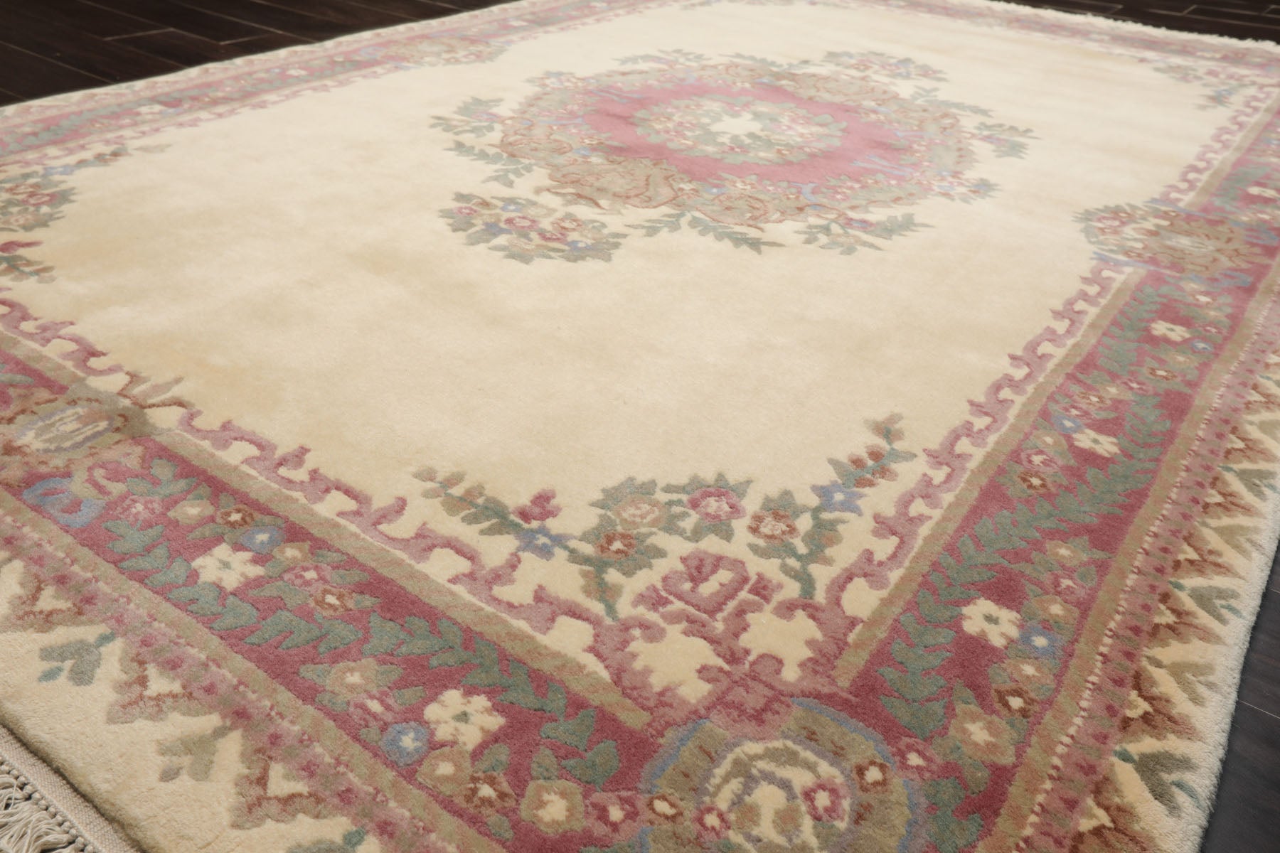 6x9 Ivory, Plum, Teal Color Hand Knotted Kerman New Zealand Wool Traditional Oriental Rug