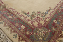 6x9 Ivory, Plum, Teal Color Hand Knotted Kerman New Zealand Wool Traditional Oriental Rug