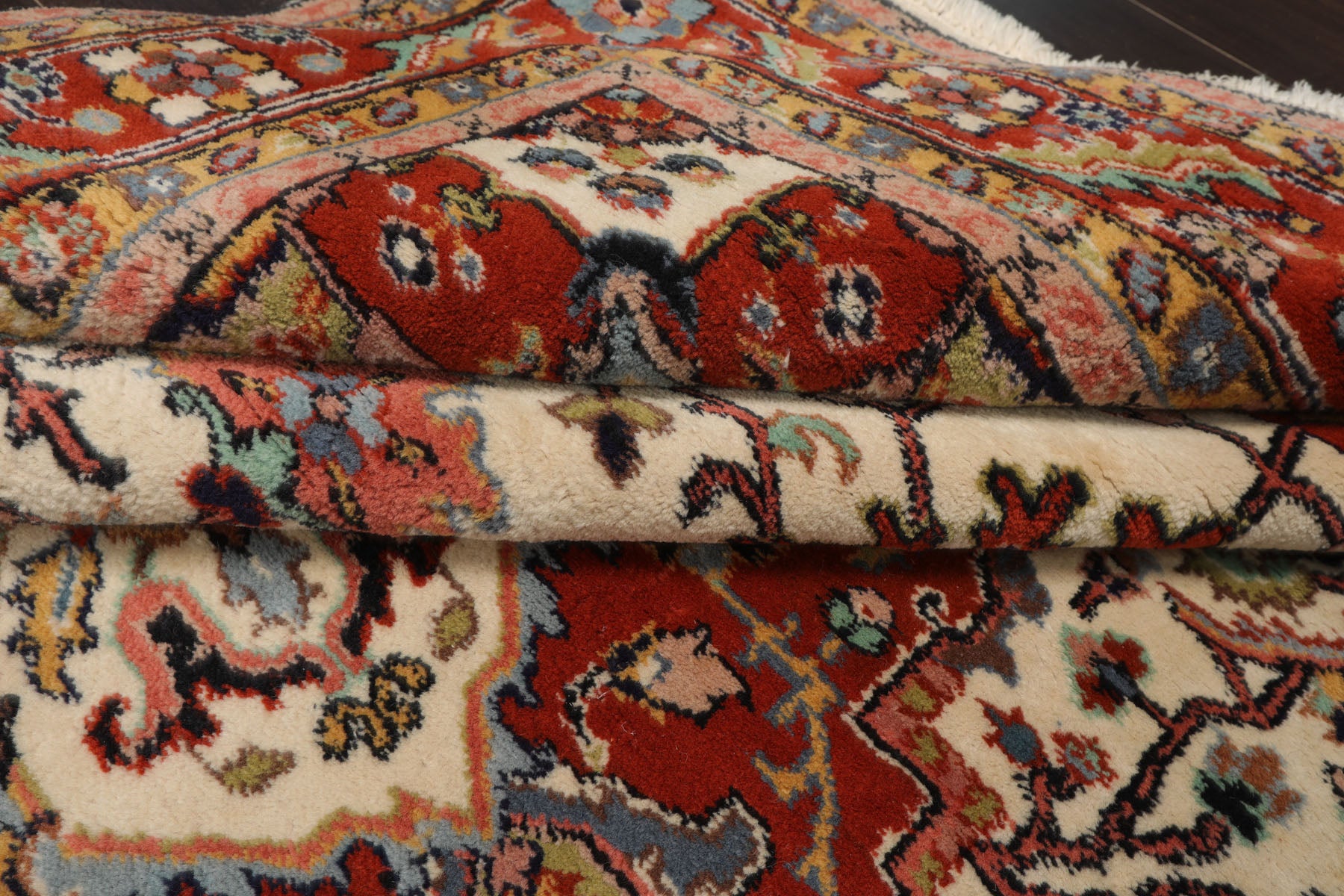 6x9 Ivory, Burnt Orange, Lime Color Hand Knotted Heriz Wool Arts & Crafts Oriental Rug