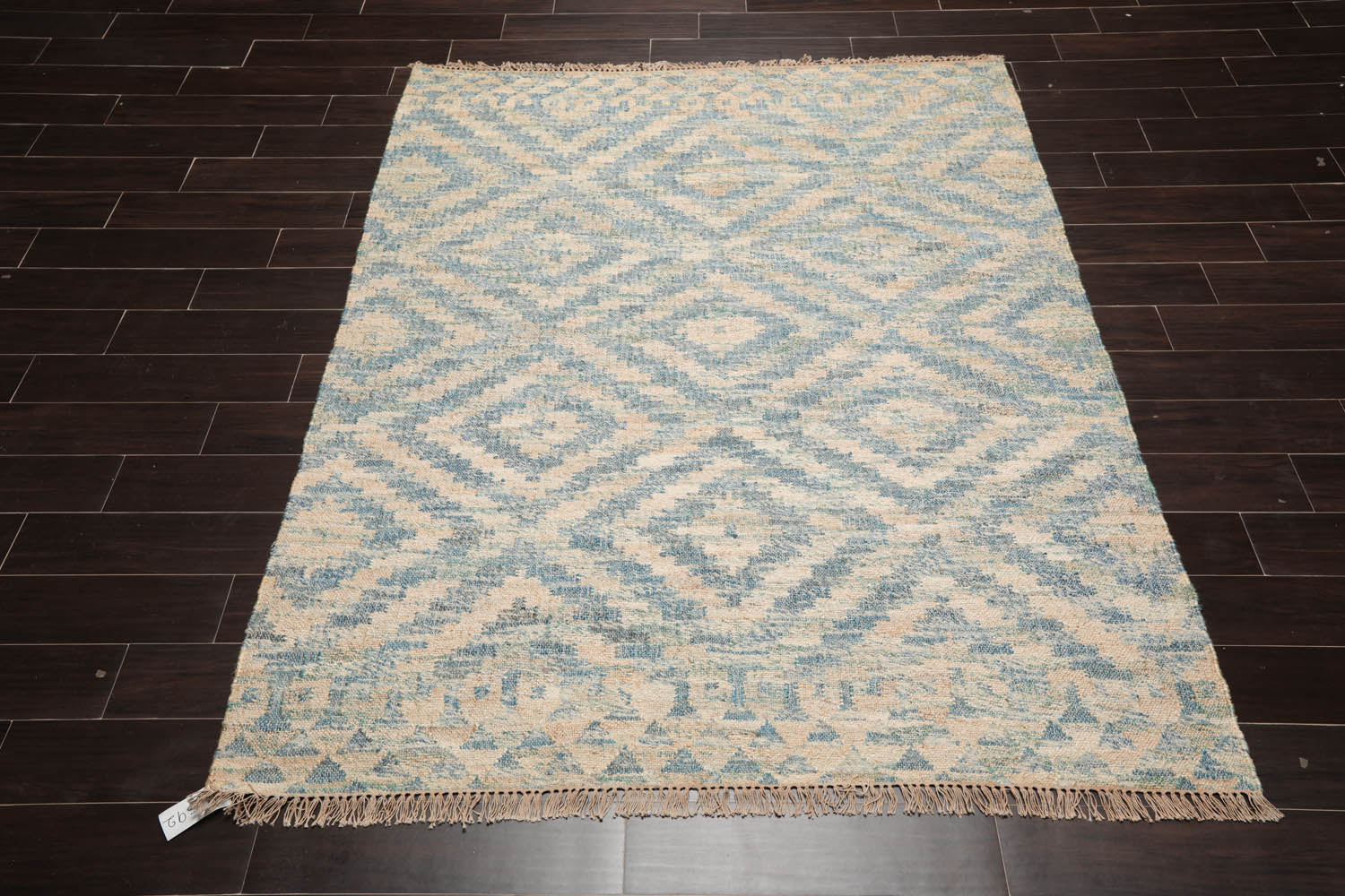 5x7 Beige, Teal, Color Hand Woven All-Over 100% Wool Southwestern Oriental Rug
