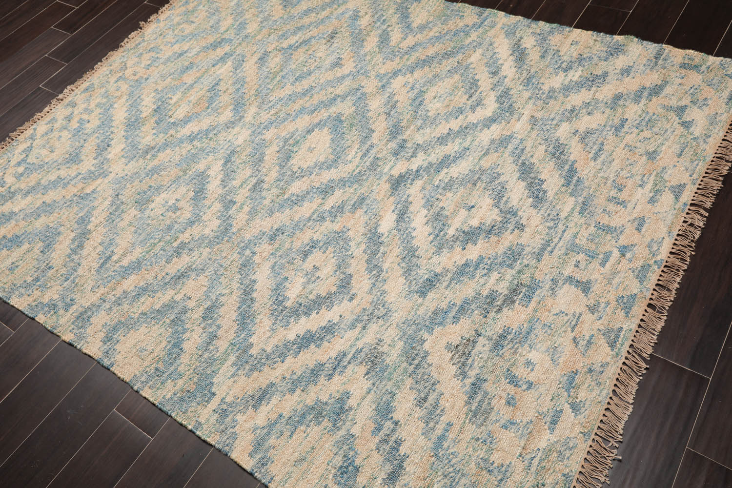 5x7 Beige, Teal, Color Hand Woven All-Over 100% Wool Southwestern Oriental Rug