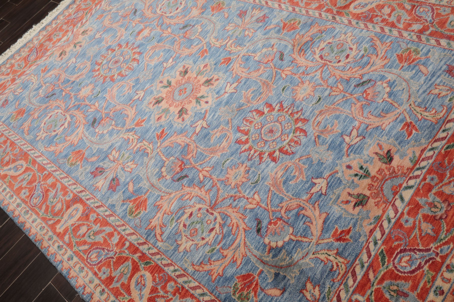 6x9 Blue, Orange, Rose Color Hand Knotted French Aubusson Savonnerie New Zealand Wool Traditional Oriental Rug