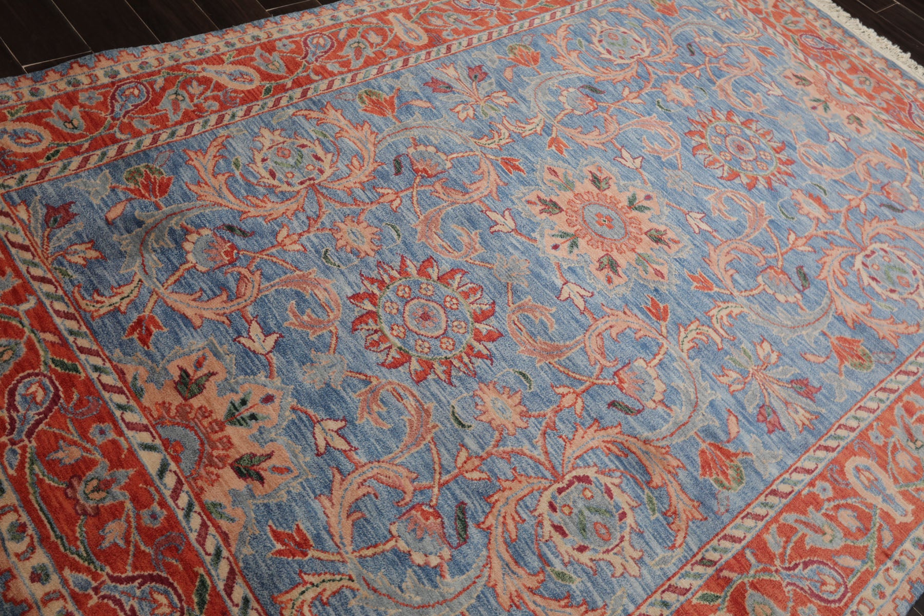 6x9 Blue, Orange, Rose Color Hand Knotted French Aubusson Savonnerie New Zealand Wool Traditional Oriental Rug