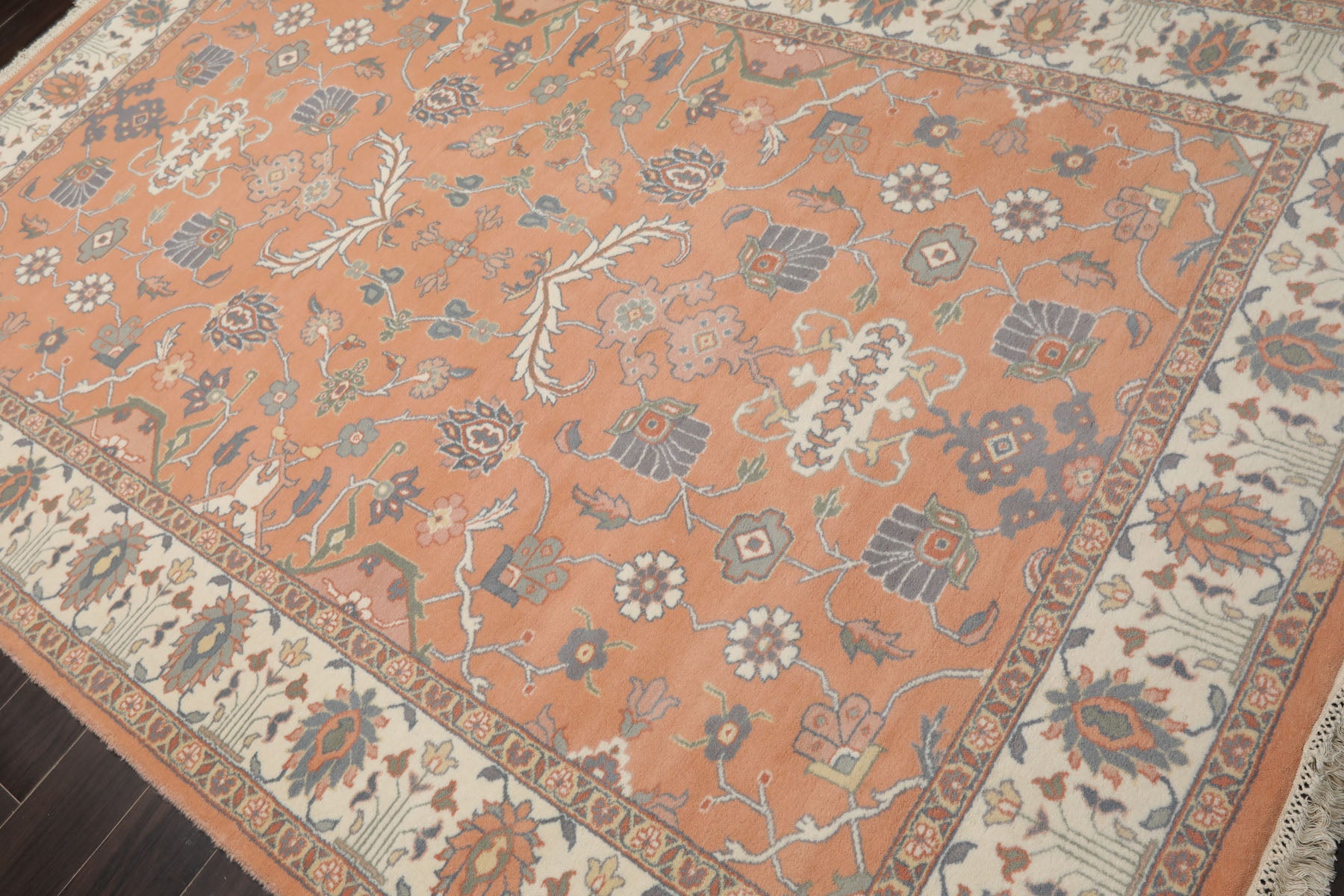 6x9 Apricot, Ivory, Gray Color Hand Knotted Oushak New Zealand Wool Traditional Oriental Rug