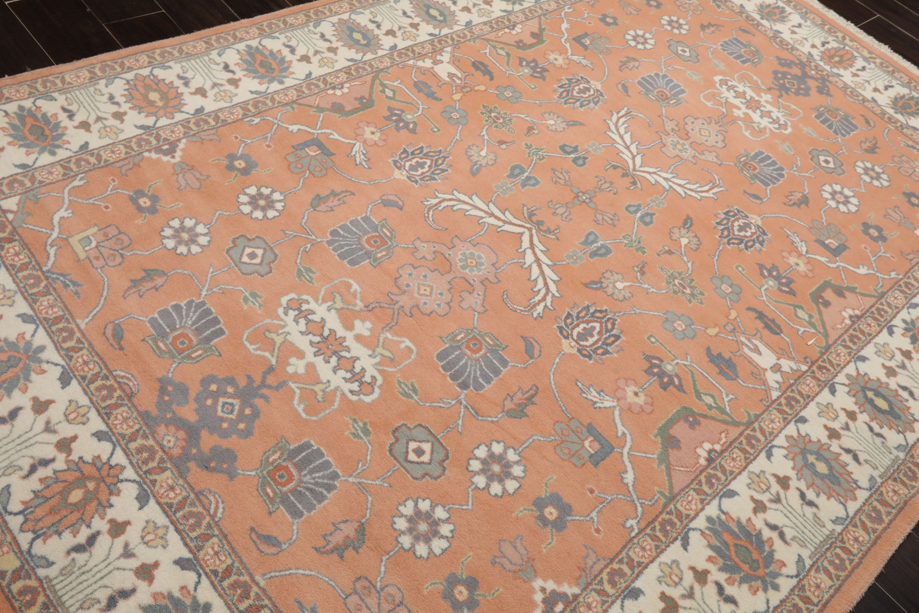 6x9 Apricot, Ivory, Gray Color Hand Knotted Oushak New Zealand Wool Traditional Oriental Rug