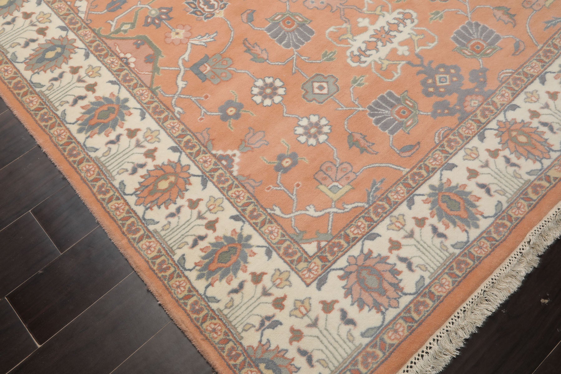 6x9 Apricot, Ivory, Gray Color Hand Knotted Oushak New Zealand Wool Traditional Oriental Rug